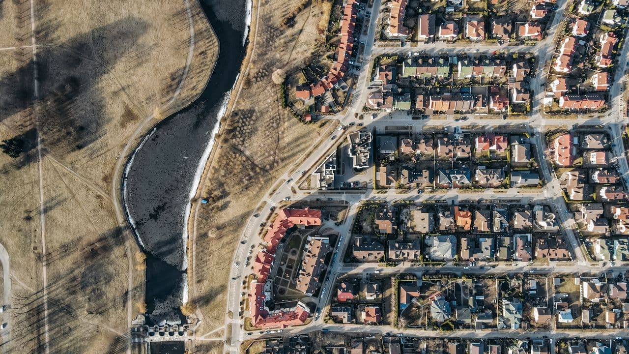 Aerial view of a residential housing development