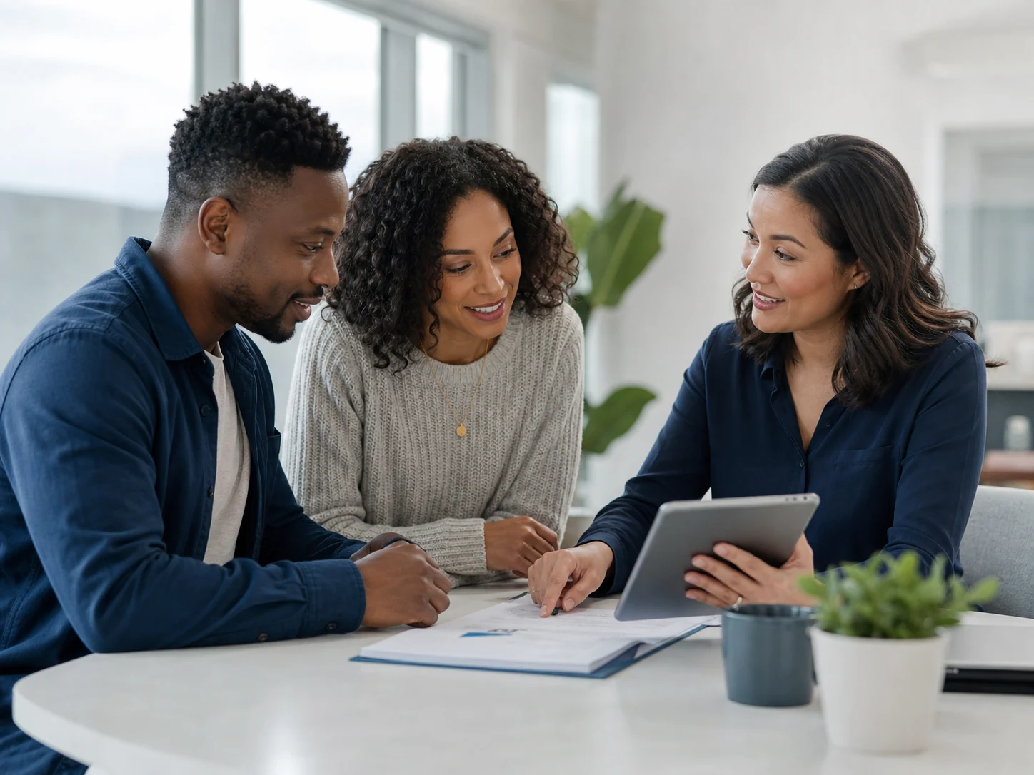A Loan Officer reviewing mortgage options with homebuyers